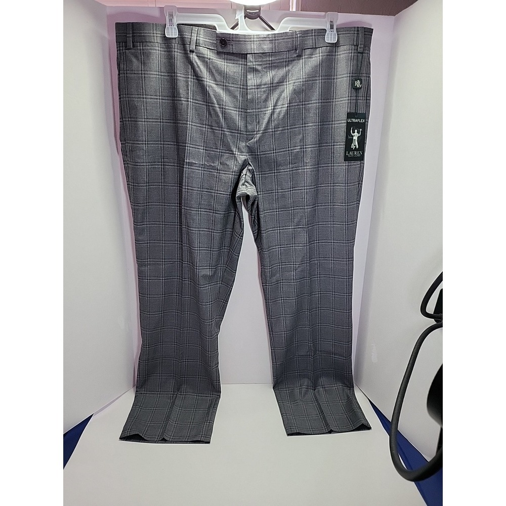 RALPH LAUREN Men's UltraFlex Performance Stretch Dress Pants‎ 42x30 Gray Plaid